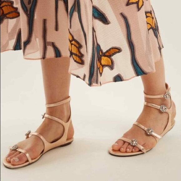 Jimmy Choo Naia Pink Suede Crystal Buckle Gladiator Flat Sandals 39 - Picture 2 of 11